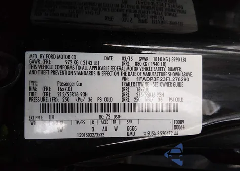 2015 Ford Focus Se z USA, uszkodzony, nr VIN 1FADP3F23FL276290